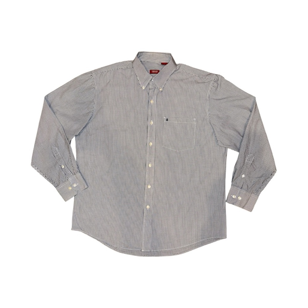 Izod Men's Striped Blue and White Casual Shirt
